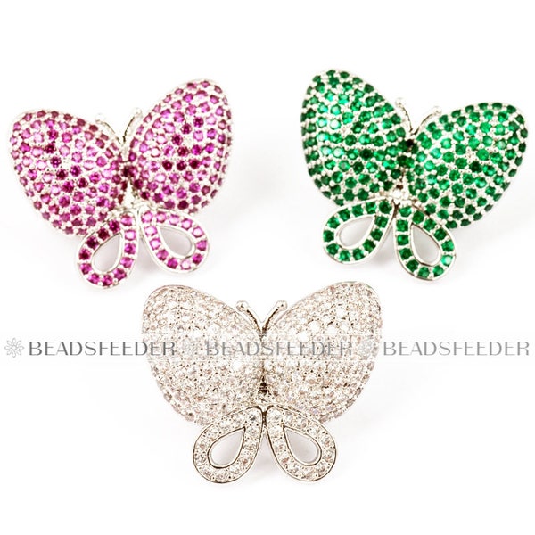 Fermoir parallèle papillon pour collier long perle, boucle de bijoux papillon, CZ Micro Pave Découvertes de bijoux magnétiques, 25mm 1pc