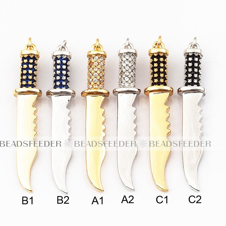 jewelry supplies,50mm Sword weapon charmpendant with clearblueblack zirconia copper charms in goldrose goldsilver colour 1pc