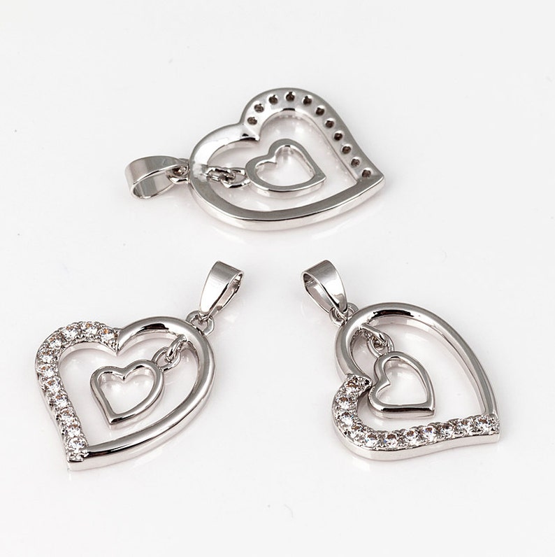 Double heart charm pendant Micro Pave charm Clear Cubic Zirconia charms in goldrose goldsilver colour 25mm 1pc