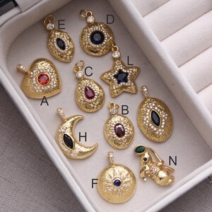 Antique style texture Heart Evil Eye Star charm Pendant ,18K Real Gold plated colour, necklace pendants