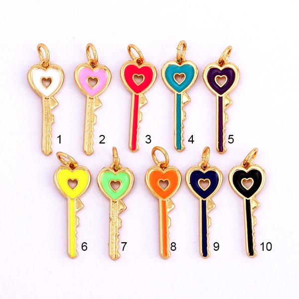 2021 New Enamel Heart Key Charm Pendant Fashion Romantic Sweet Neon Colorful , Women's Party Necklace Pendant