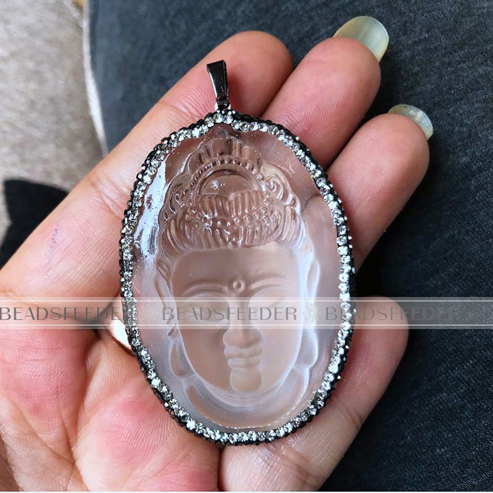 Nature clear crystal stone Buddha head pendant with Pave Etsy