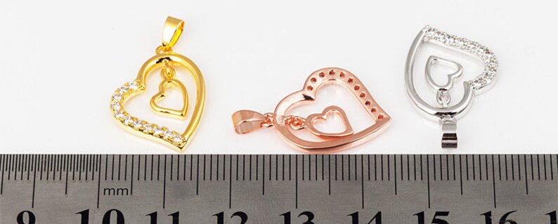 Double heart charm pendant Micro Pave charm Clear Cubic Zirconia charms in goldrose goldsilver colour 25mm 1pc