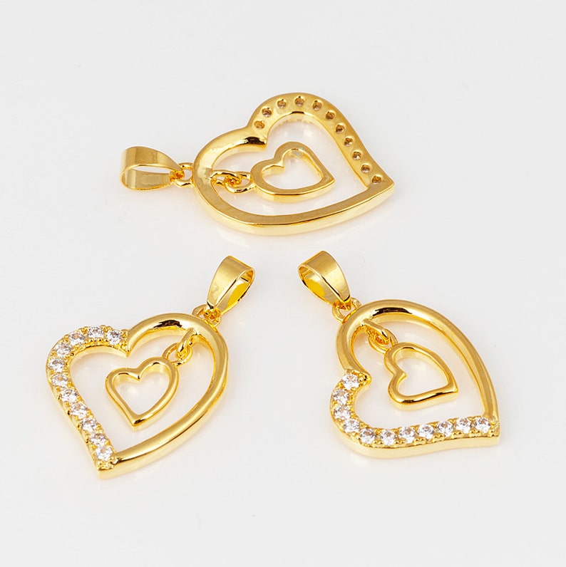 Double heart charm pendant Micro Pave charm Clear Cubic Zirconia charms in goldrose goldsilver colour 25mm 1pc