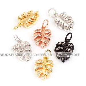 Banana Monstera Dangle Dainty leaf charm ,Clear CZ micro pave ,plated colour,CZ/ Cubic Zirconia charms in black/gold/rose gold/silver colour