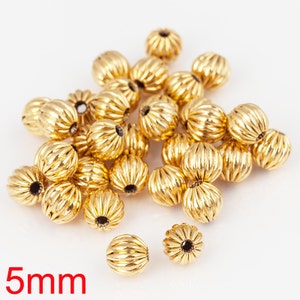 New 24K Yellow Gold Beads 999 Gold Hollow 5mm Round Loose Beads