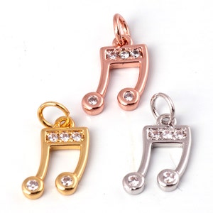 2pcs music note charm pandent Micro Pave charm / Clear Cubic Zirconia charms in gold/rose gold/silver colour ,18mm