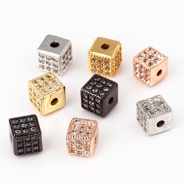 Cubic square clear micro pave bead/Cubic Zirconia CZ space beads for mens bracelet  ,6mm 1pc