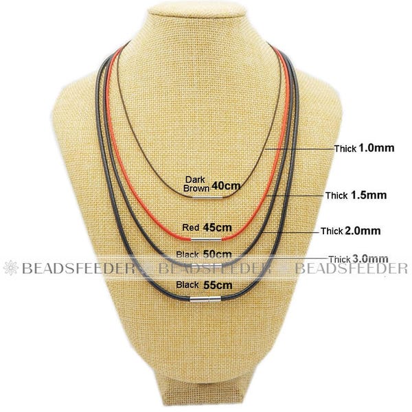 Cordon de coton wax avec collier boucle en acier inoxydable / choker, épaisseur 1mm / 1.5mm / 2mm / 3mm, longueur 40cm / 45cm / 50cm / 55cm