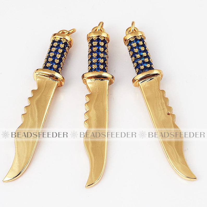 jewelry supplies,50mm Sword weapon charmpendant with clearblueblack zirconia copper charms in goldrose goldsilver colour 1pc