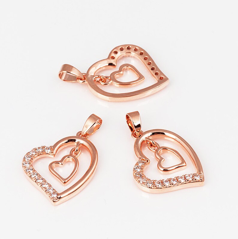 Double heart charm pendant Micro Pave charm Clear Cubic Zirconia charms in goldrose goldsilver colour 25mm 1pc