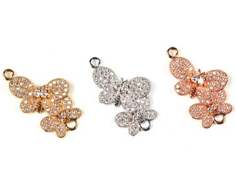 Butterfly connector micro paved ,CZ/Micro pave findinging/Cubic Zirconia CZ space connector ,Rose Gold/Silver/plated colour, 30mm