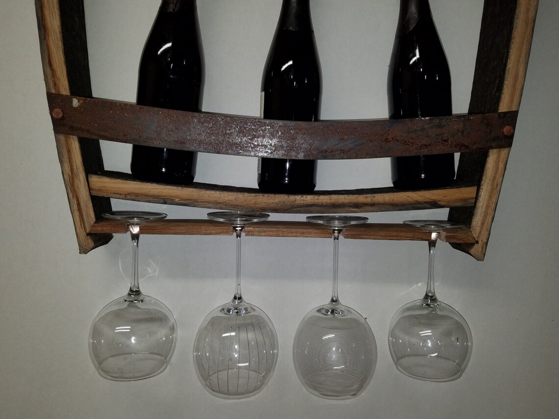 Oak Barrel Bottle and Glass Rack - Etsy