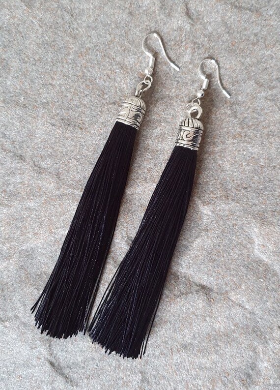 black fabric earrings