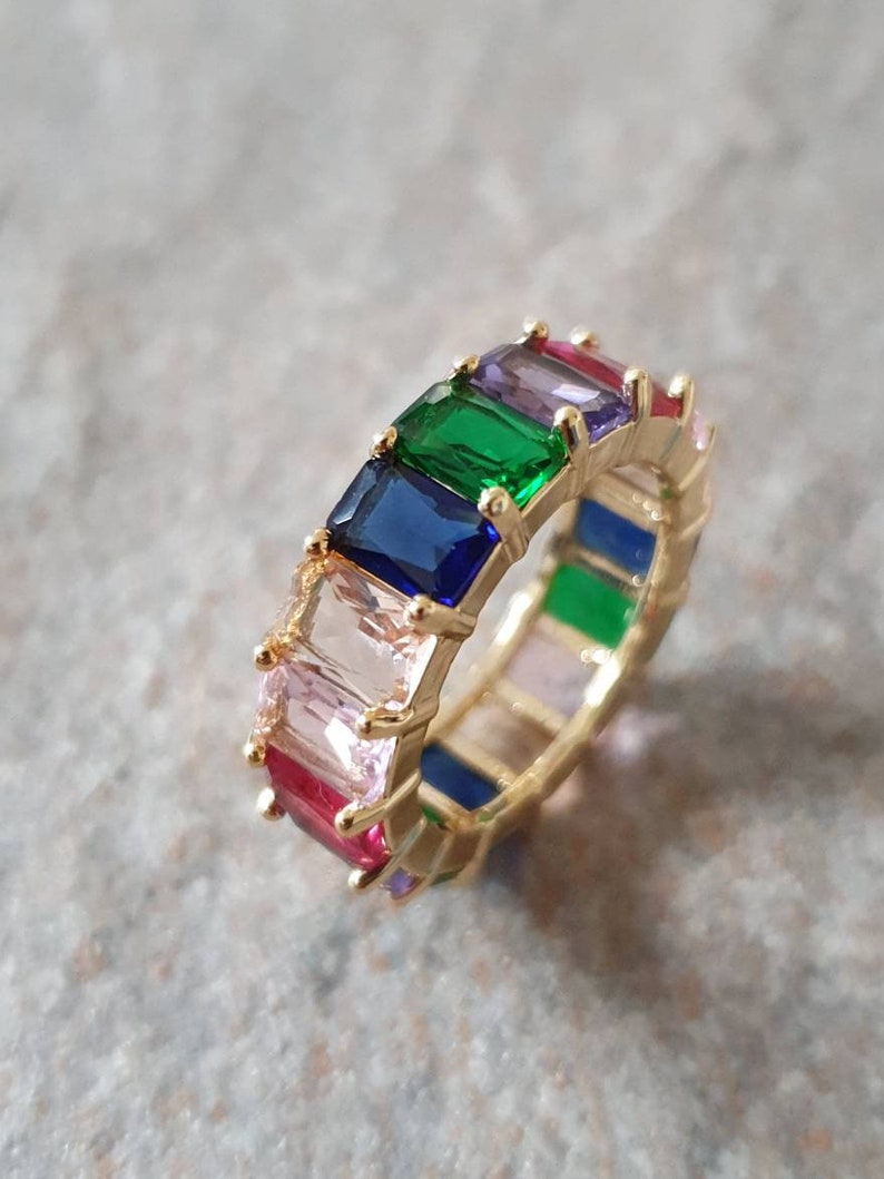 Rainbow Crystal ring. Gold Swarovski crystal eternity ring. | Etsy