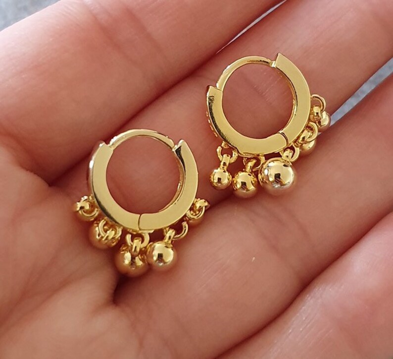 Small 925 Sterling Silver Gold Hoop Earrings. Ball Hoop Etsy