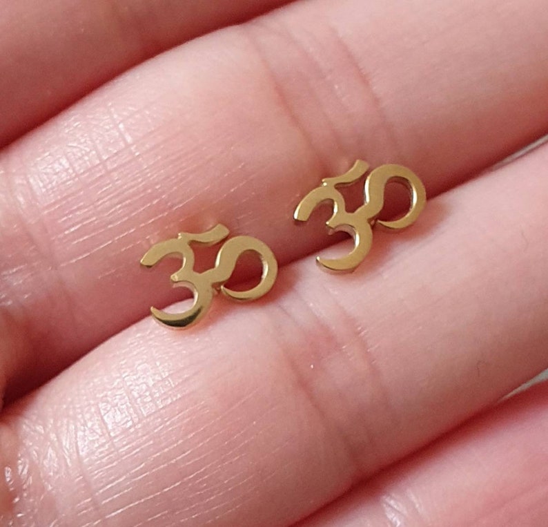 Om Hindu Earrings. Mini Gold Stainless Steel Earrings. Small Etsy