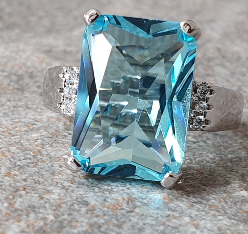 Cushion Cut Ring. Rectangle Blue Swarovski Crystal Ring. Large | Etsy UK