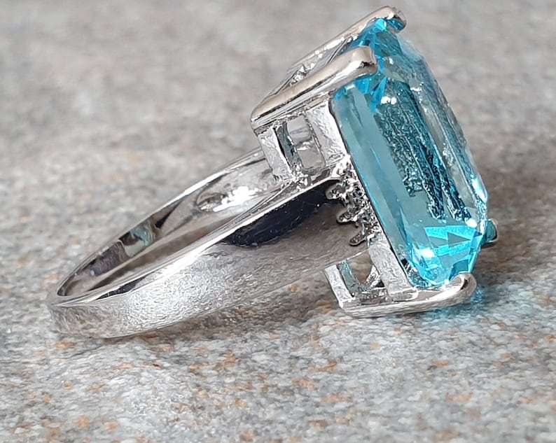 Cushion Cut Ring. Rectangle Blue Swarovski Crystal Ring. Large Etsy UK