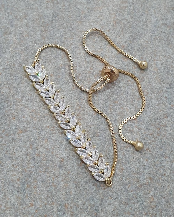 Leaf Tennis Bracelet. Gold Swarovski 