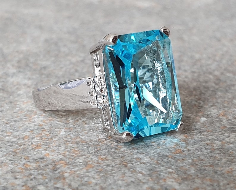 Cushion Cut Ring. Rectangle Blue Swarovski Crystal Ring. Large Etsy UK