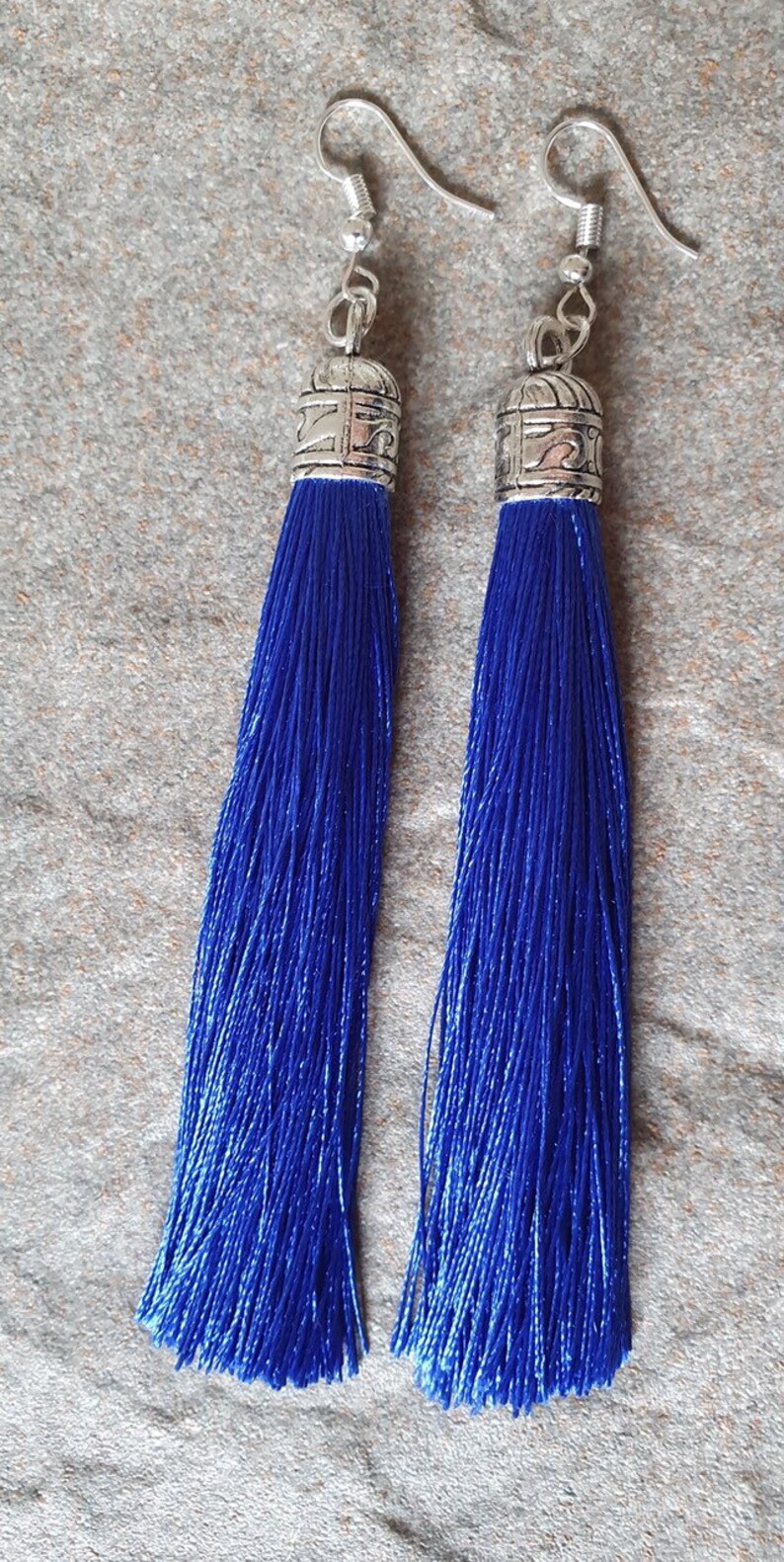 Tassel earrings. Bohemian earrings. Silver blue dangle Etsy
