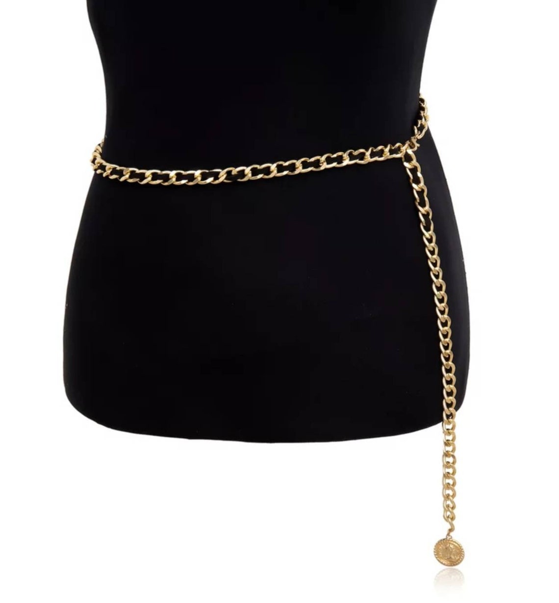 Gold Black Dress Belt. Skinny linked chain gold shirt dress | Etsy