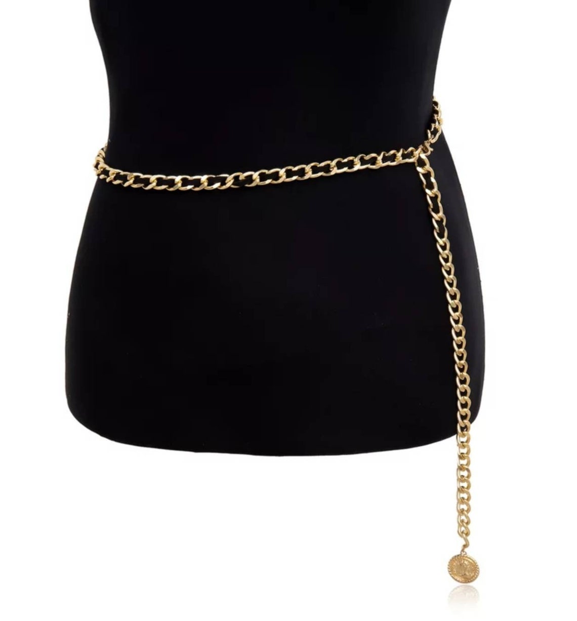 Gold Black Dress Belt. Skinny linked chain gold shirt dress Etsy