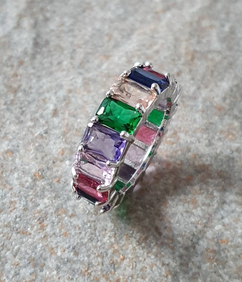 Rainbow Crystal Ring. Silver Swarovski Crystal Eternity Ring. Etsy