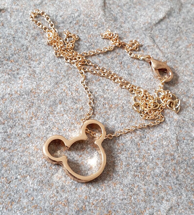 Gold Mickey Pendant. Mickey Hollow Necklace. Gold simple Etsy