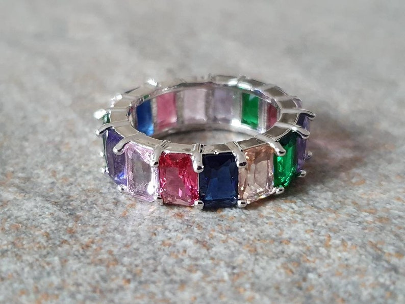 Rainbow Crystal Ring. Silver Swarovski Crystal Eternity Ring. | Etsy