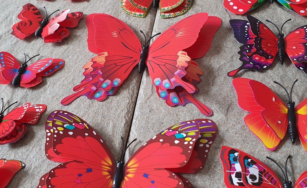 Wall Butterfly. Double Butterfly Art Decal. 12 3D Red Mix. Etsy UK