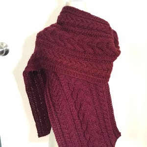 Hand Knitted Chunky Wool Alpaca Cable Scarf - Camille - dark maroon OOOAK.