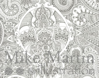 Printable Zentangle coloring page (extreme detail) Instant download adult coloring page