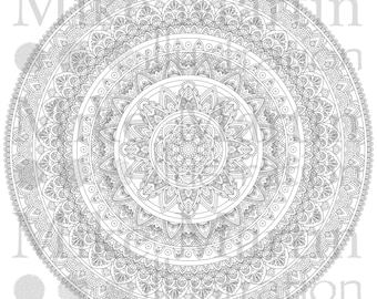 Printable Mandala instant download black and white adult coloring page