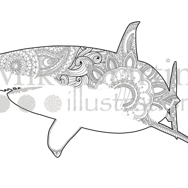 Printable Great White Shark coloring page Instant download adult coloring page