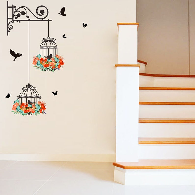 Birds Wall Decal Birdcage Stickers Door Sticker Bird Mural Living Room