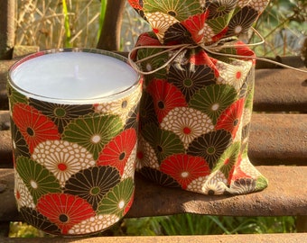 Natural scented candle, Japanese style cotton fabric, non-GMO soy wax