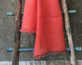 Linen scarf for men, Orange color, several sizes to choose from. French artisanal manufacturing
