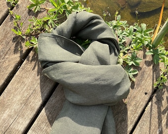 Linen scarf for men, KAKI color, several sizes to choose from. French artisanal manufacture