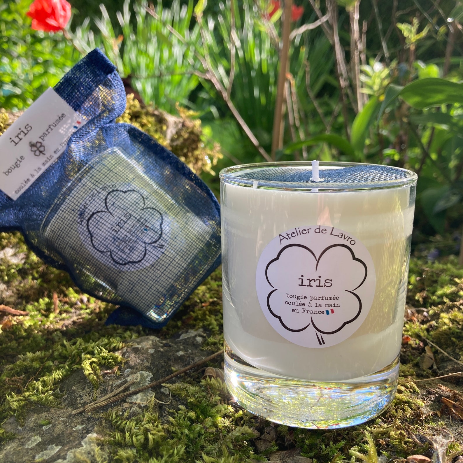 IRIS natural scented candle in Navy Blue cotton pooch. 2 Etsy