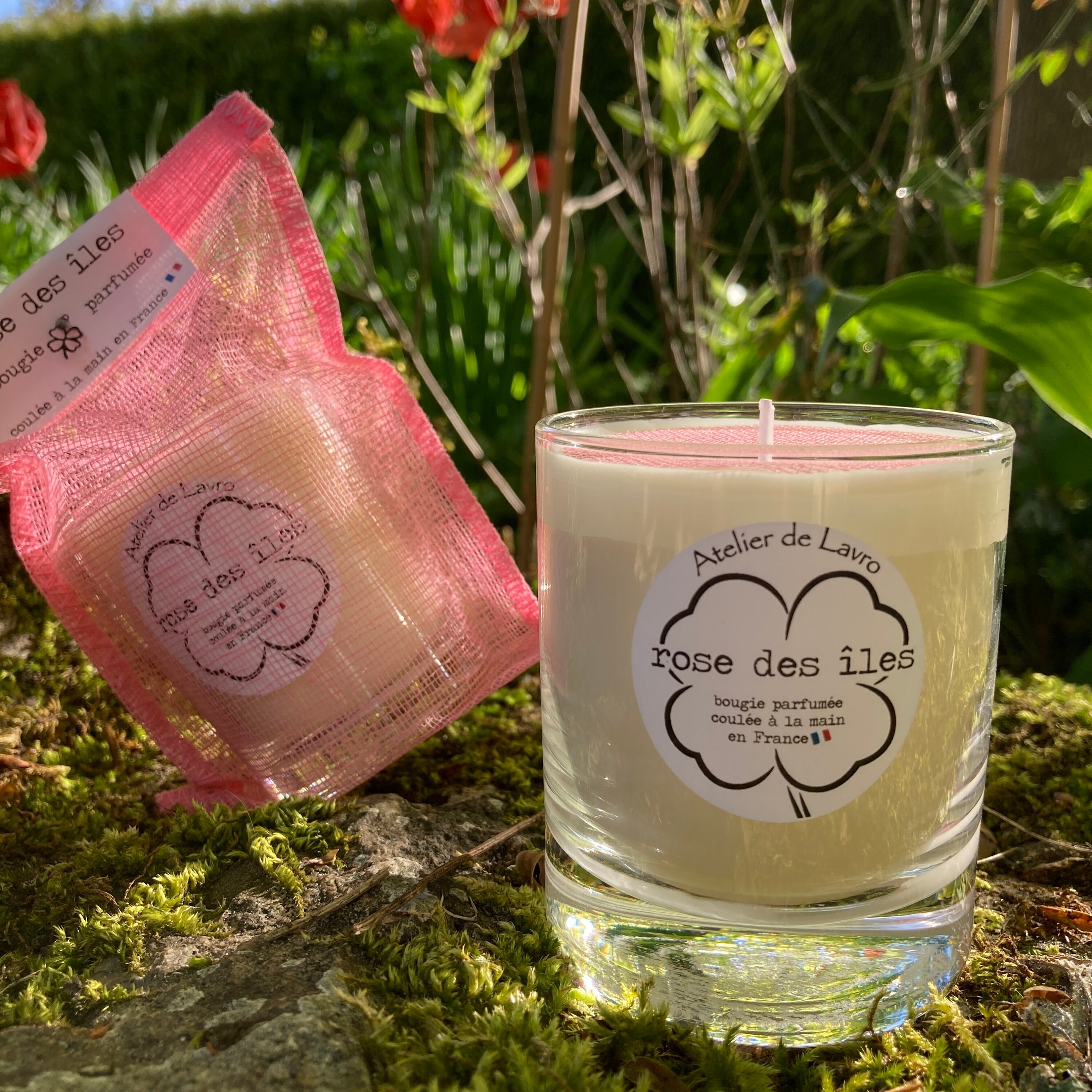 Rose Des Îles Bougie Parfumée Artisanale Naturelle en Cire Végétale de Soja, Bougie Coulée à La Main