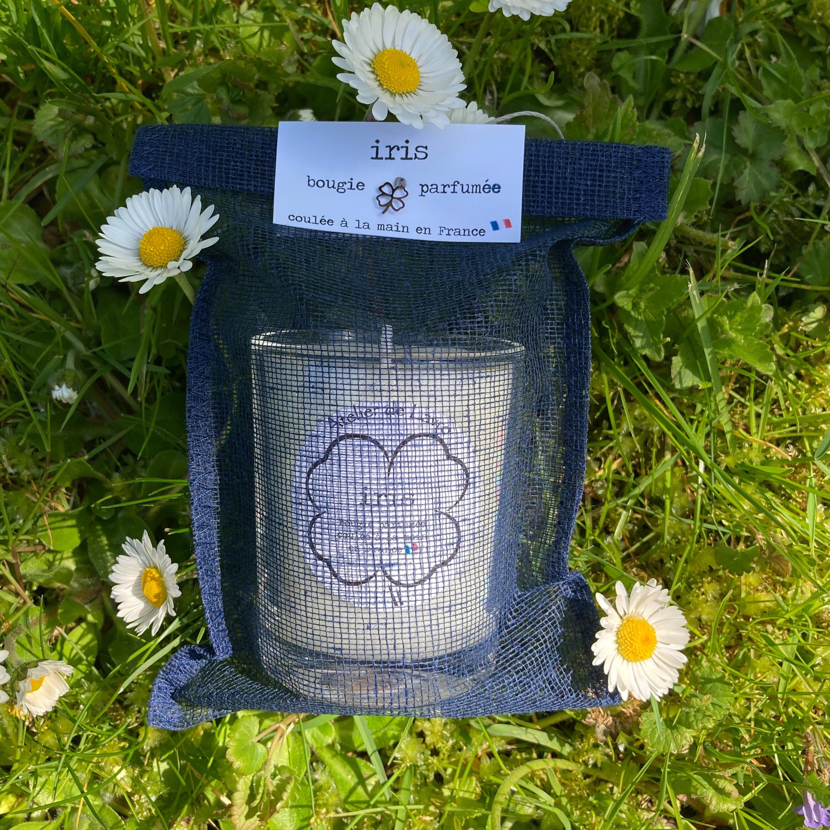 Iris Bougie Parfumée Artisanale Naturelle en Cire Végétale de Soja, Bougie Coulée à La Main France