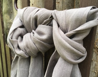 Taupe linen scarf made in France.