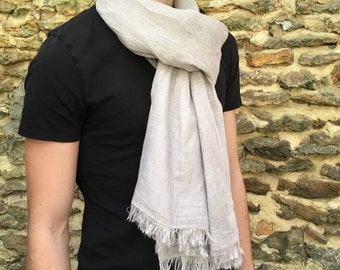 Scarf for men, in linen color Sable-Grège, several dimensions to choose from. French artisanal manufacturing