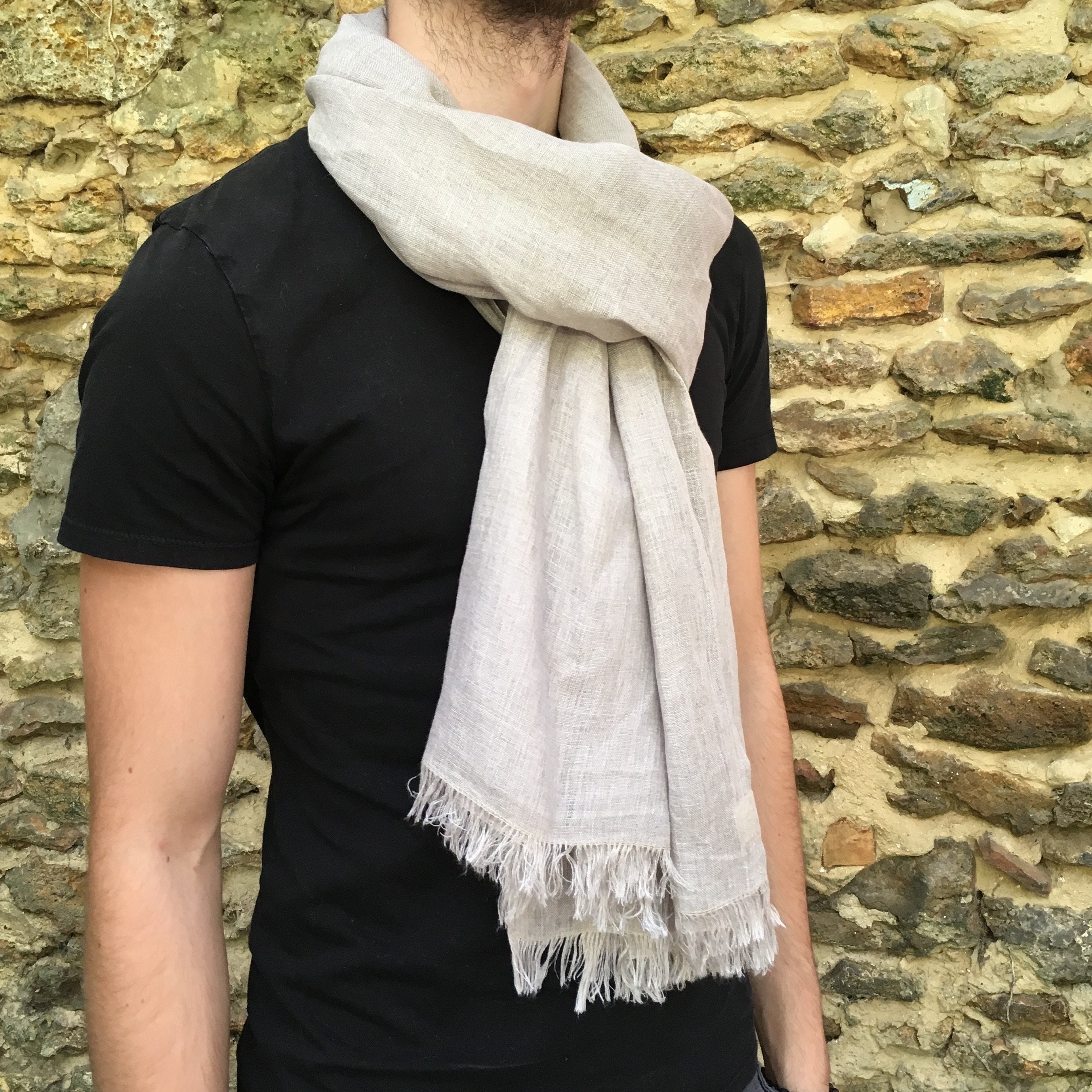 Scarf for Men in Sand-greige Linen Several Sizes to Choose 