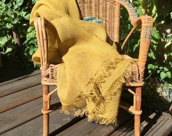 Mustard yellow scarf, French craftsmanship. Beauty of natural fiber. Several dimensions.