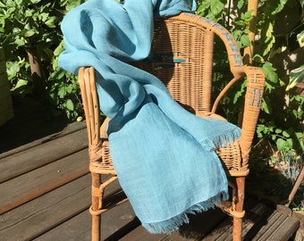 Blue scarf, handcrafted in France. Several sizes
