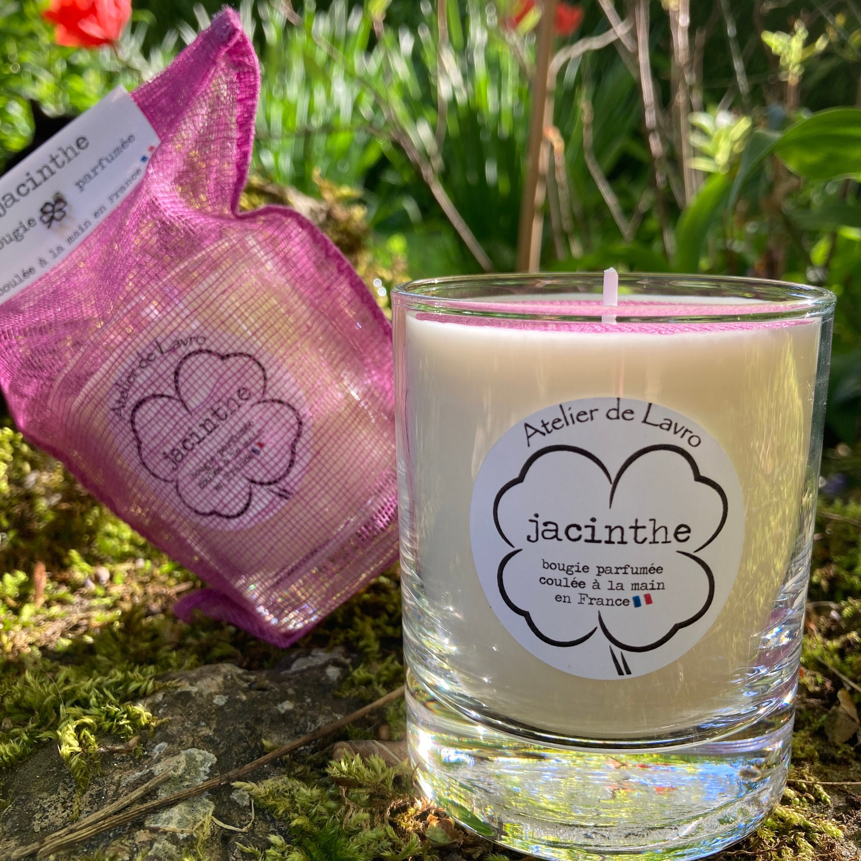 Jacinthe Bougie Parfumée Artisanale Naturelle en Cire Végétale de Soja, Bougie Coulée à La Main Fran