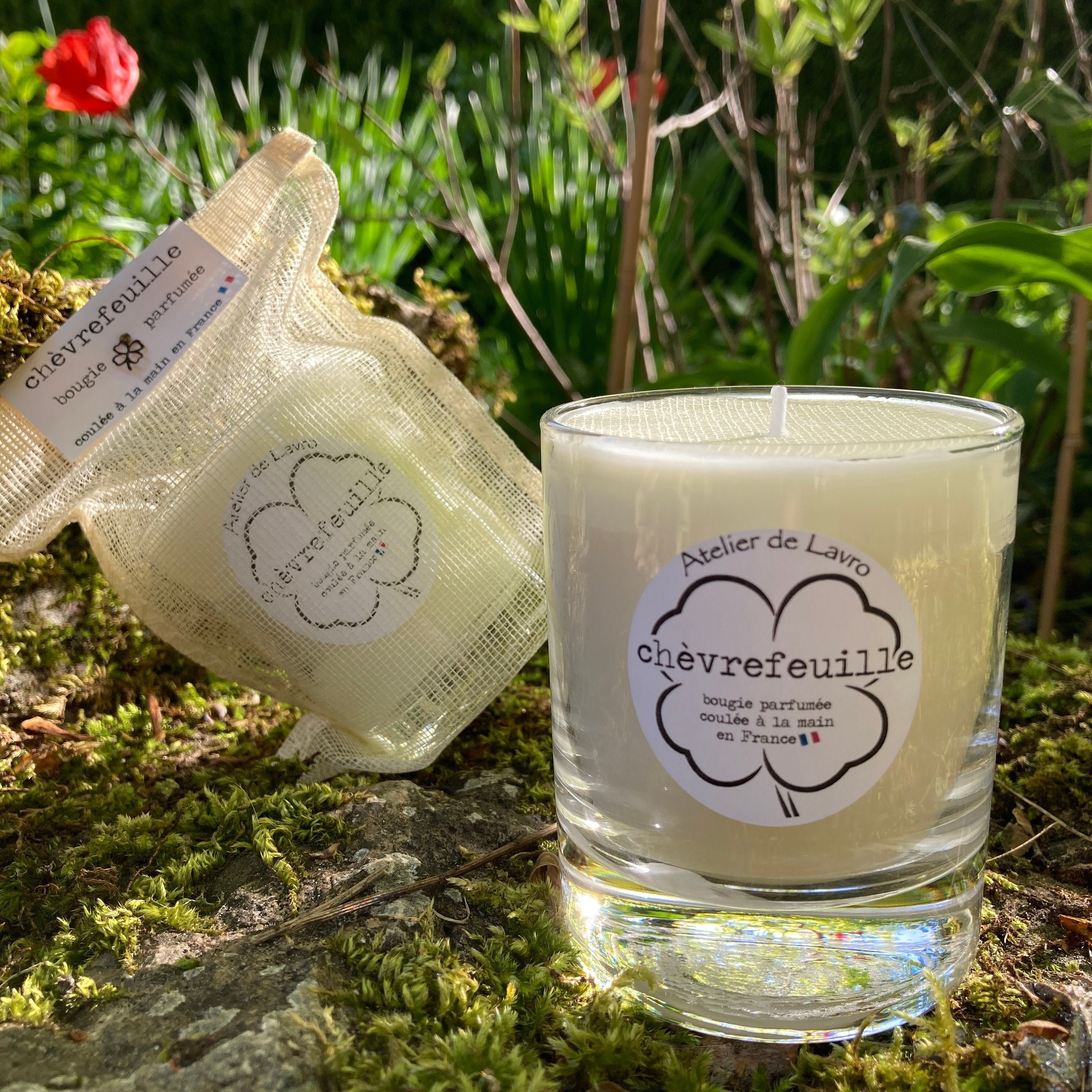 Chèvrefeuille Bougie Parfumée Artisanale Naturelle en Cire Végétale de Soja, Bougie Coulée à La Main